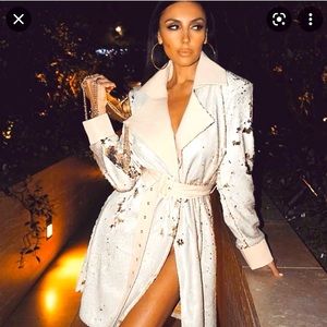 Two tone gold ivory sequin trench